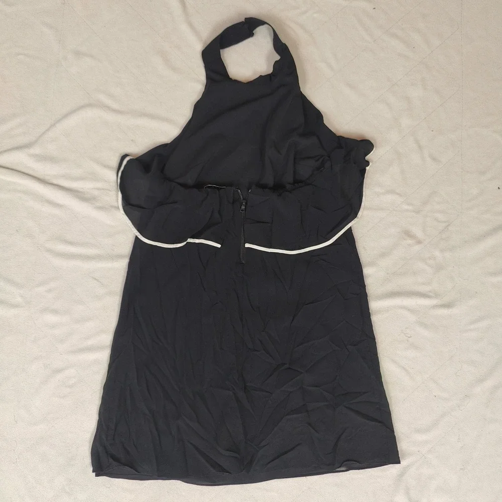 Alice + Olivia Gwenie Halter Dress Women Small Black Silk Ruffle Sleeveless Mini - Picture 8 of 13